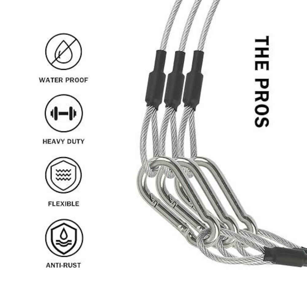Cable Lock Flexible - ステンレス製セキュリティケーブル、柔軟性のあるワイヤーロープ、フックとループ付きの荷物用ロックケーブル、ステージ照明用の吊り下げ用ロープ。