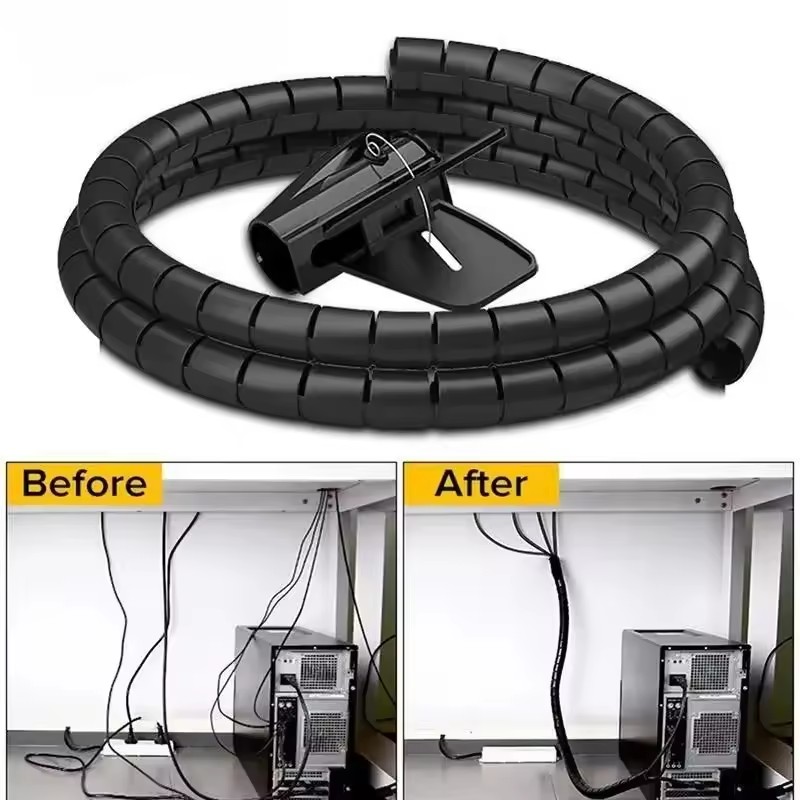 Cable Lock Flexible - 2M/1M 柔軟性のあるスパイラルケーブル保護チューブ、ケーブル整理用、コンピューターケーブル保護チューブ、クリップ式整理ツール、16/10mm