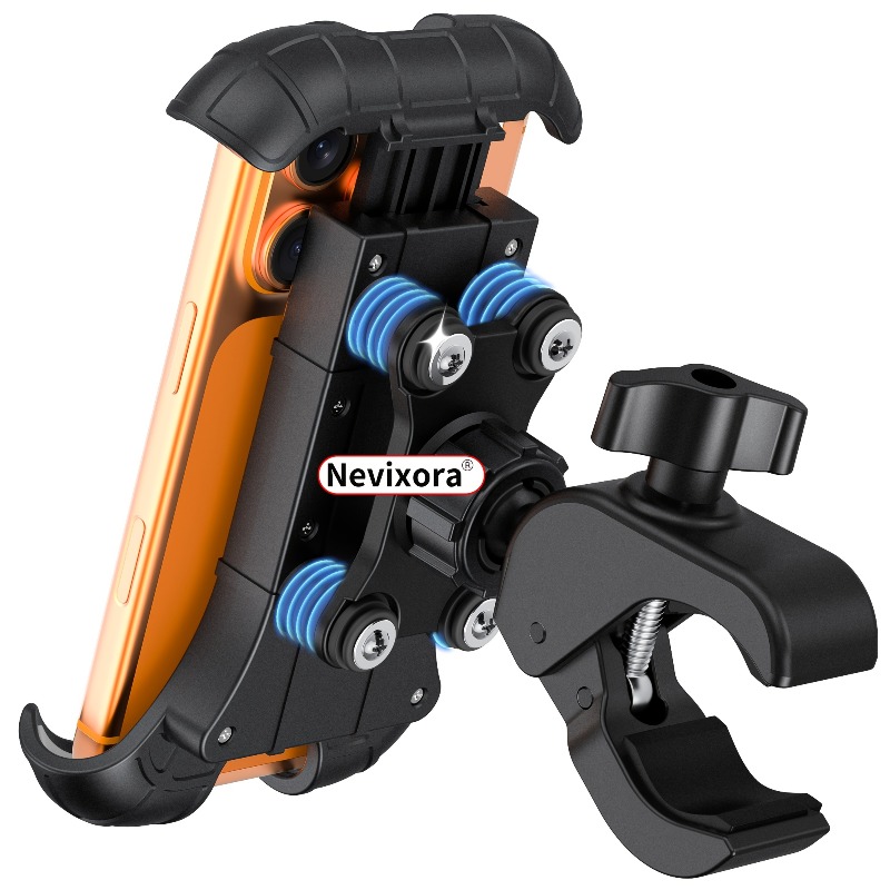 Commuter Bike Lock - 防振機能付きのバイク用スマートフォンホルダー。カメラにも対応。自転車のハンドルに取り付け可能で、しっかりと固定できる。あらゆる電動自転車やスクーターに対応。