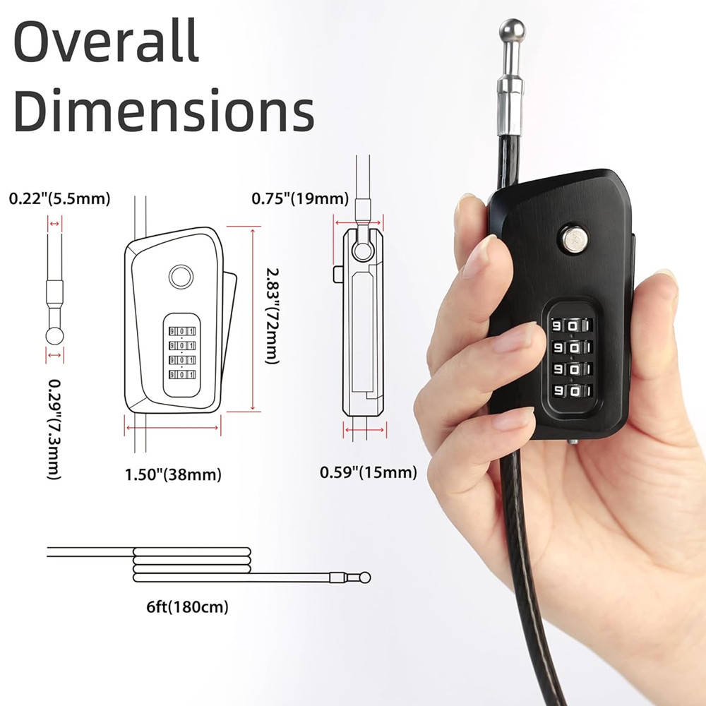 バイク、自転車、スクーター、トレイルカメラ用のパイソンケーブ - Cable Lock Flexible のレビューと価格