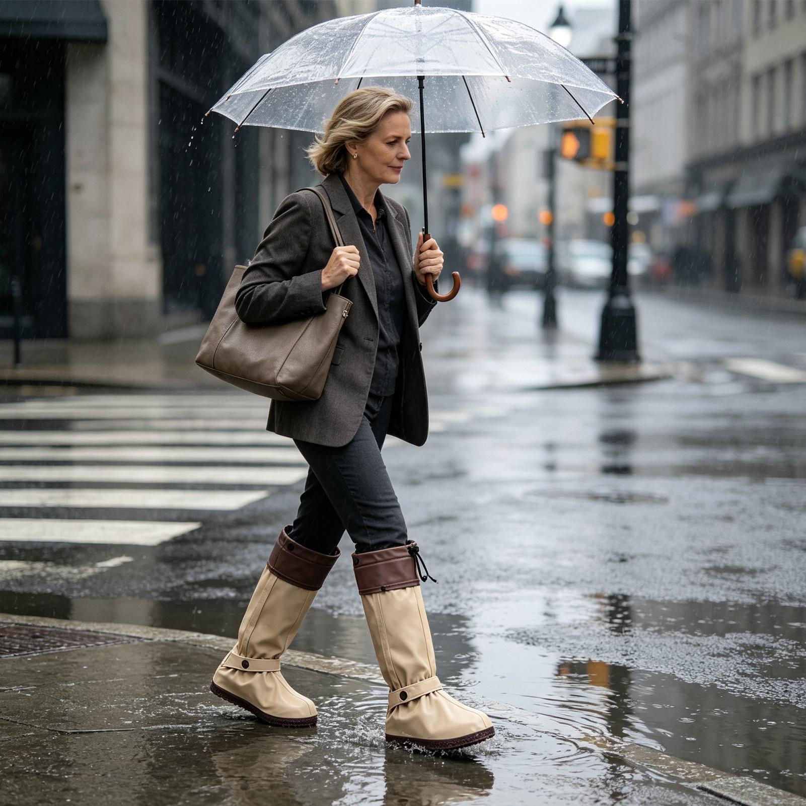 レインシューズカバー、ジッパー付き、滑り止め加工、ハイカット - Cycling Commute In Rain のレビューと価格